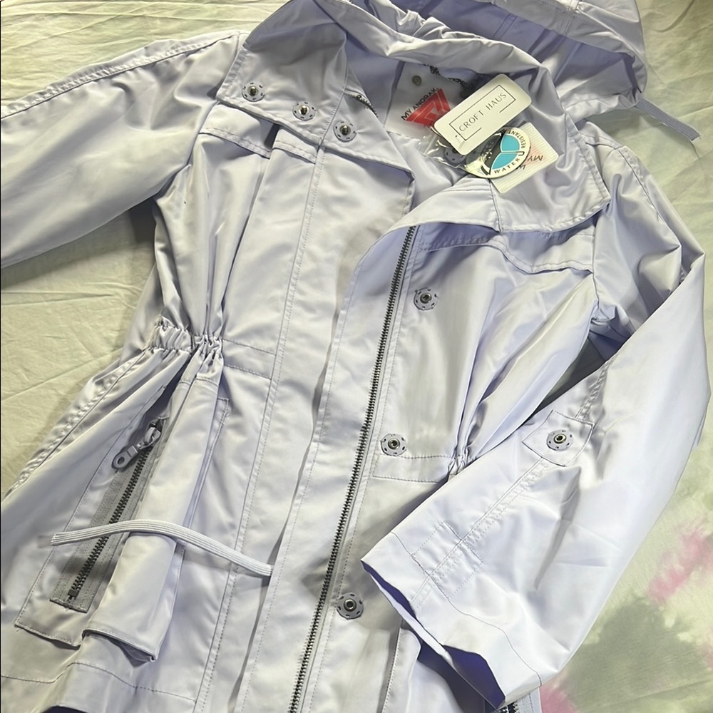 Purple Rain Jacket with Drawstring Waist and Water-Resistant Fabric